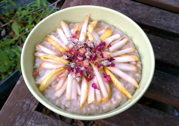 Pear Rose Cardamom Cake Oatmeal