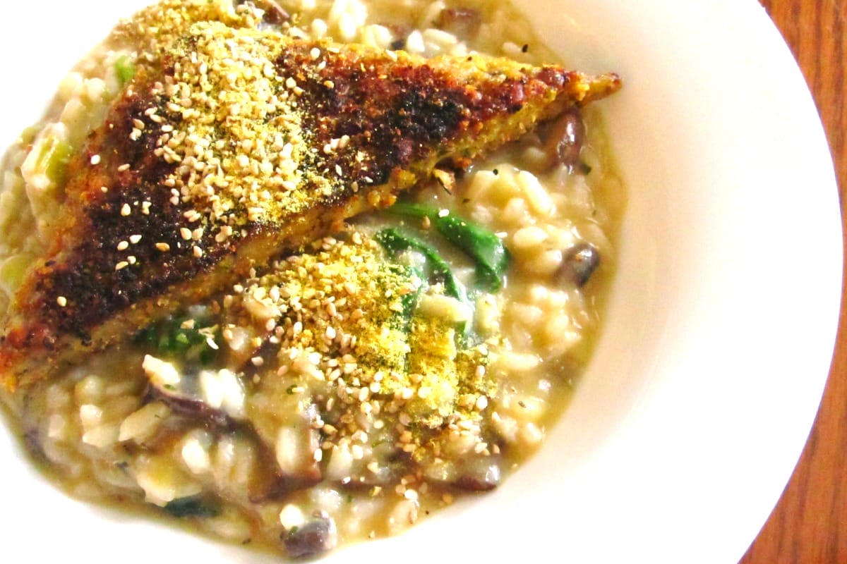 Mushroom and Leek Risotto with 'Parmesan' Tempeh [Vegan, Gluten-Free]