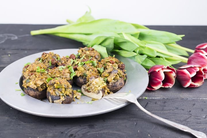 Stuffed Mushrooms With Lemony Asparagus and Pistachios [Vegan, Gluten-Free]