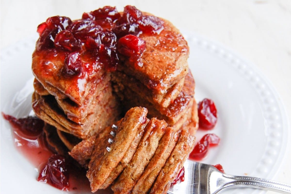 Vegan-Pumpkin-Pancakes-with-Cranberry-Maple-Syrup-1200x800