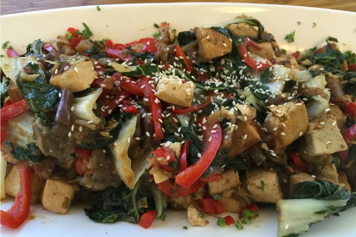 Seared Asian Tofu With Chinese Eggplant and Baby Bok Choy