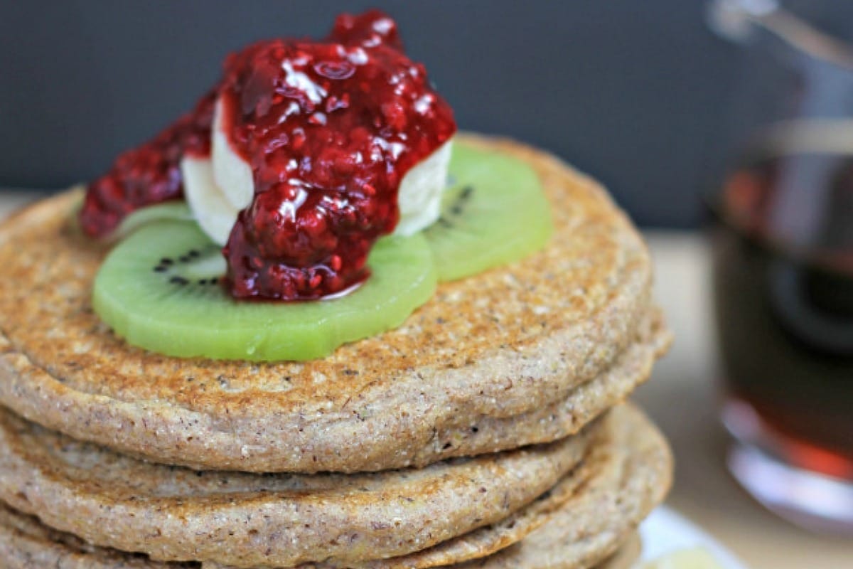 Healthy Hearty Whole Wheat Pancakes With Flax [Vegan]