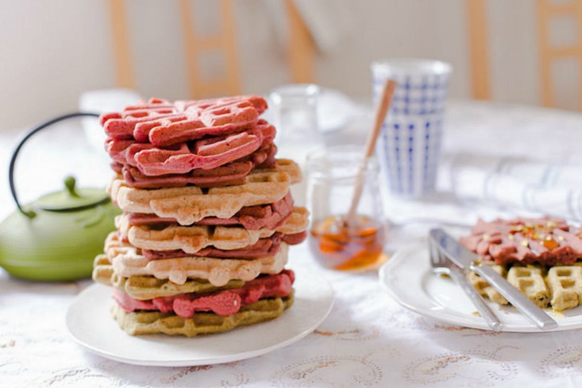 spelt waffles with rosewater syrup