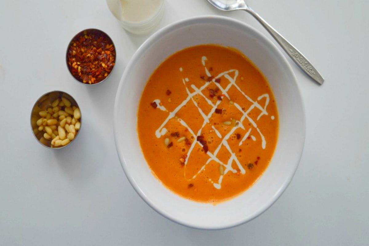 Creamy Roasted Red Pepper Soup With Lemon Cashew Cream [Vegan, Gluten-Free]