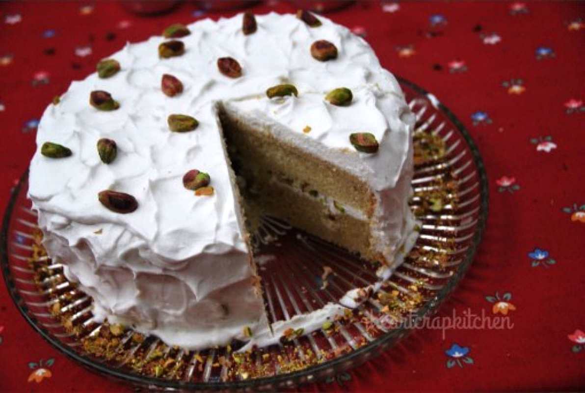 Cardamom Layer Cake With Rose Cream and Pistachios [Vegan]