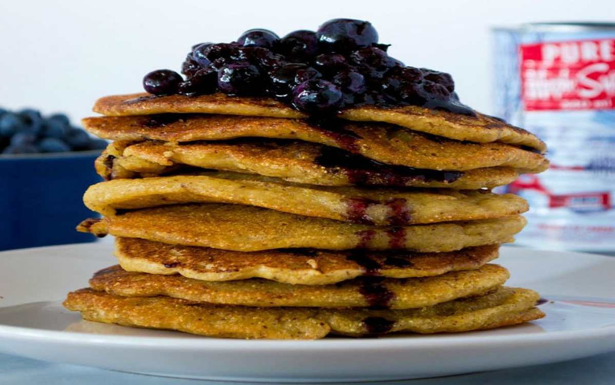 Crispy Cornmeal Pancakes With Blueberry Sauce [Vegan, Gluten-Free]