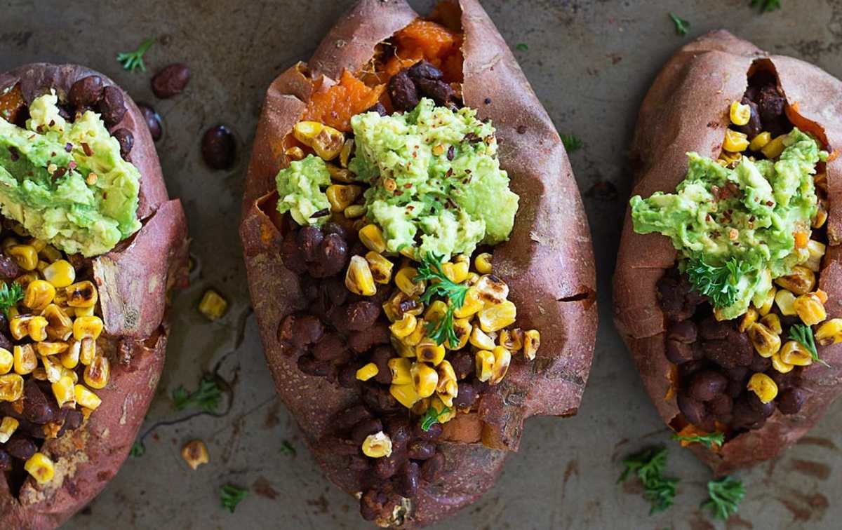 Charred Corn and Black Bean Stuffed Sweet Potatoes [Vegan, Gluten-Free]