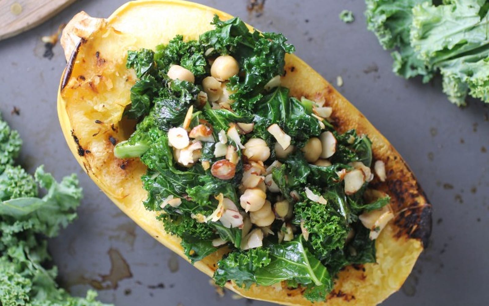 Kale and Chickpea Stuffed Spaghetti Squash