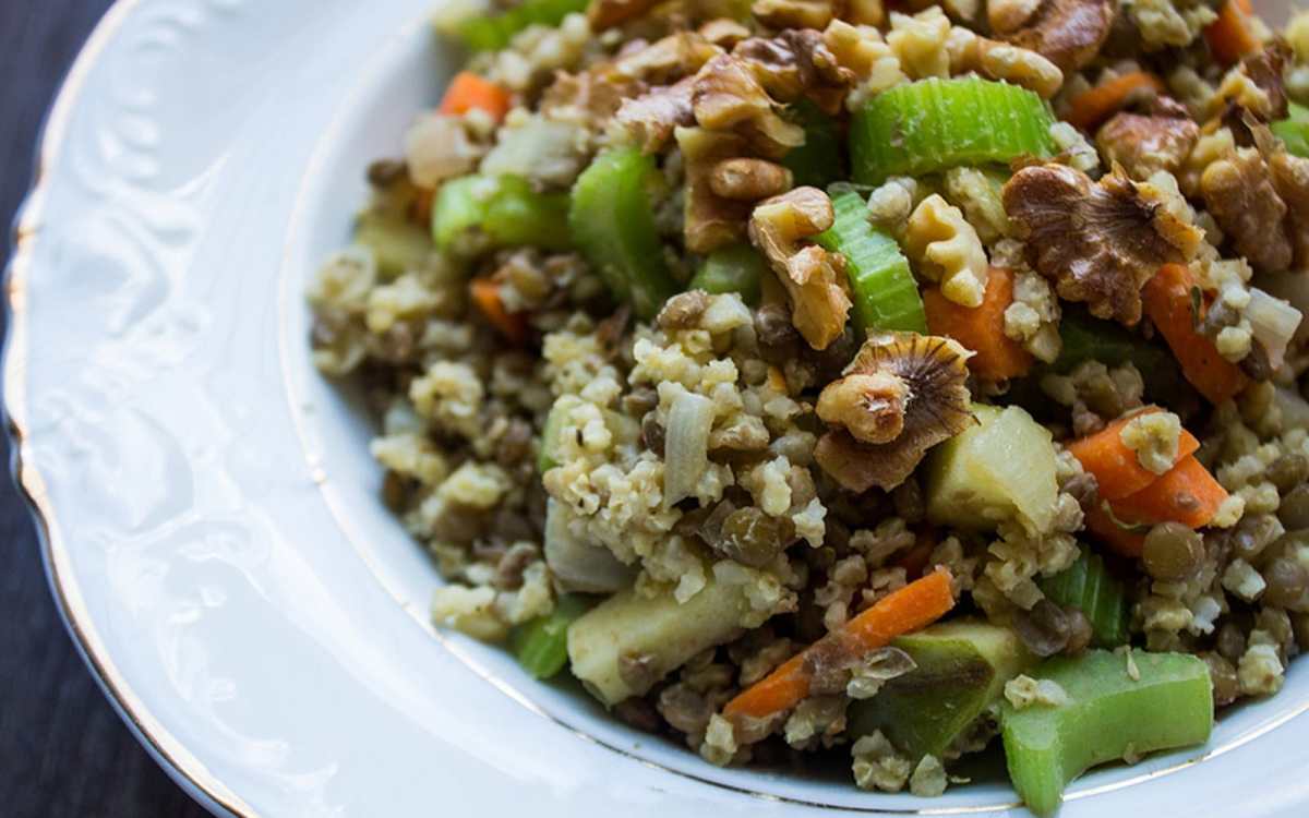 Warm Lentil Walnut Apple Salad