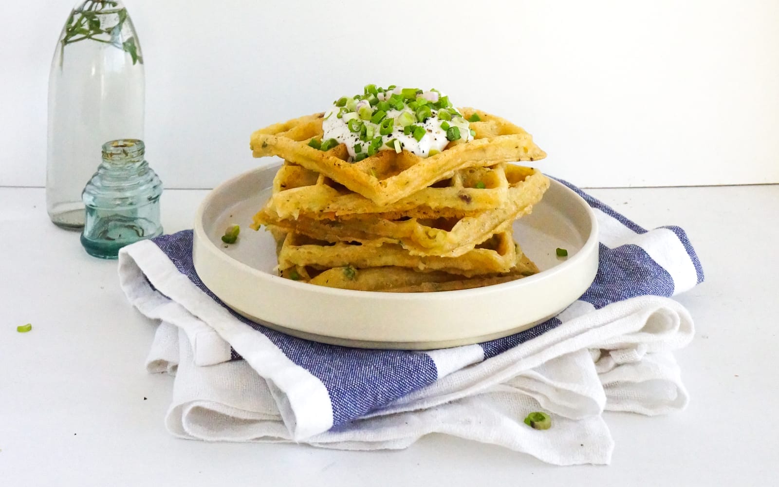coconut milk spring onion and cheese waffles