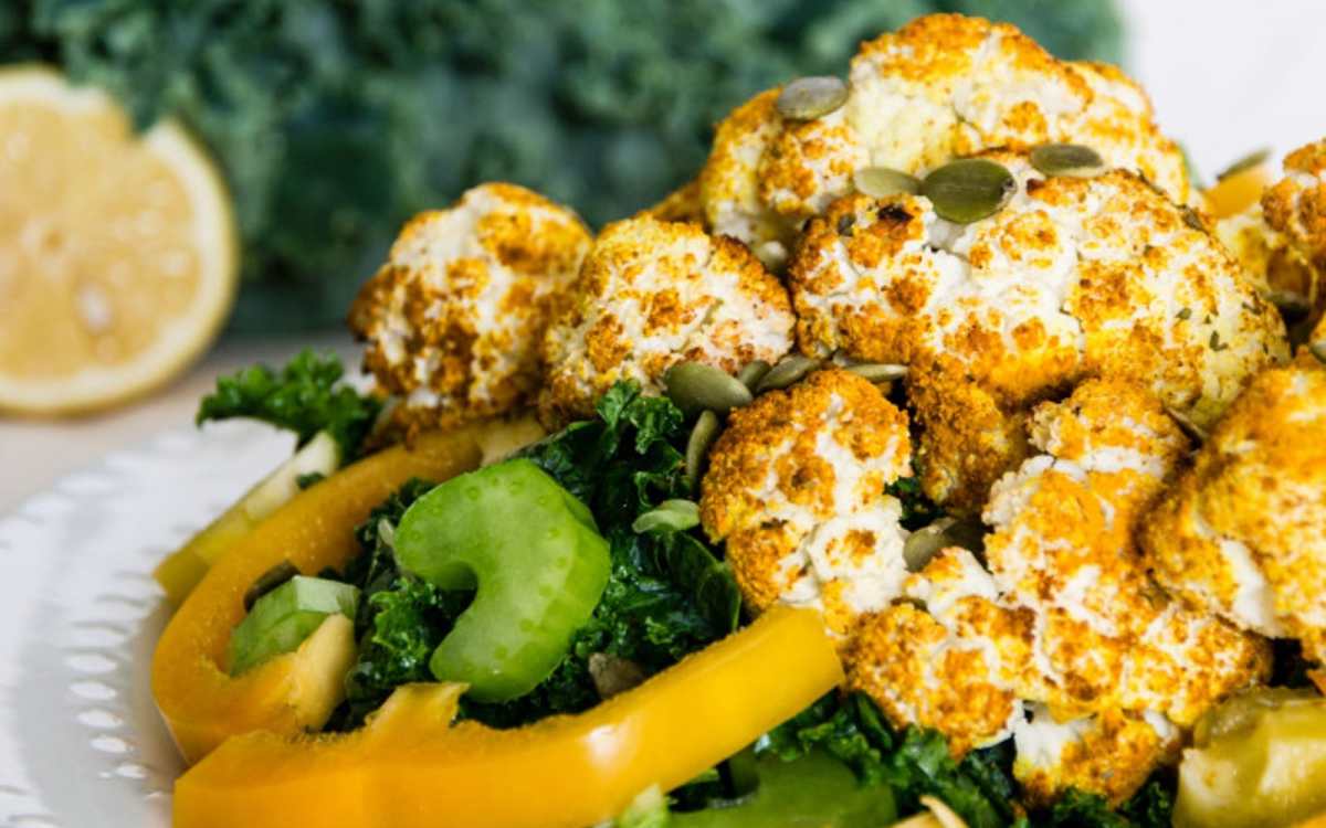 Roasted Turmeric Cauliflower and Kale Salad