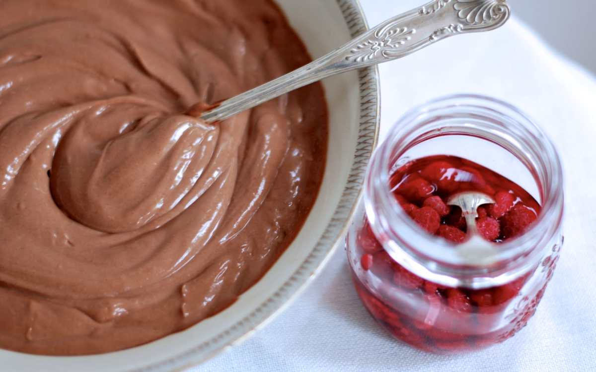 Hazelnut Mousse with Warm Raspberries