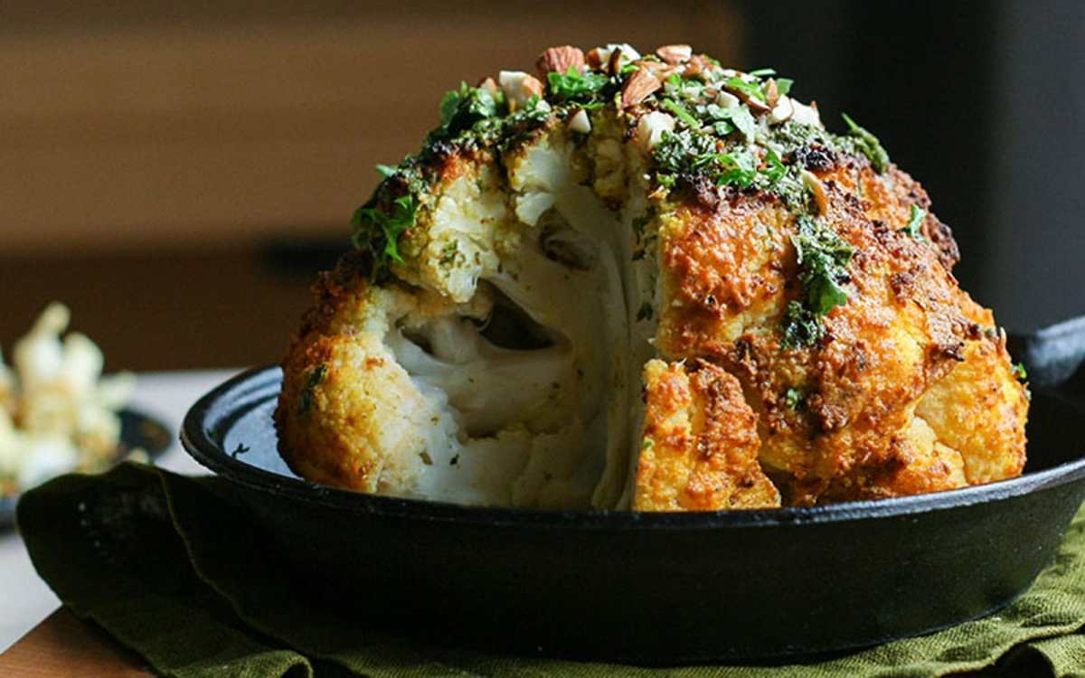 Tahini-Roasted Cauliflower With Lemony Herb