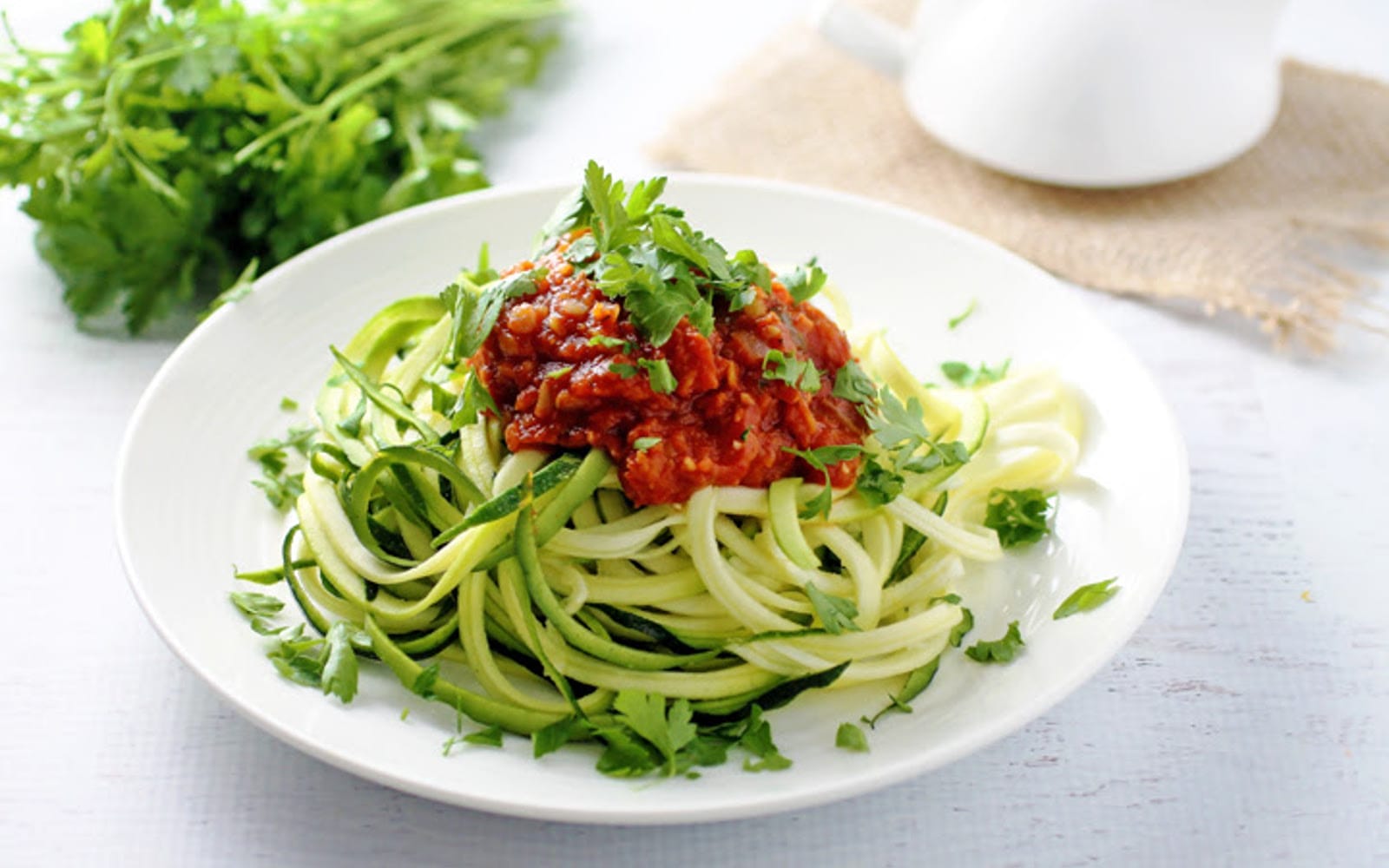 Lentil Fra Diavolo Over Zucchini Pasta