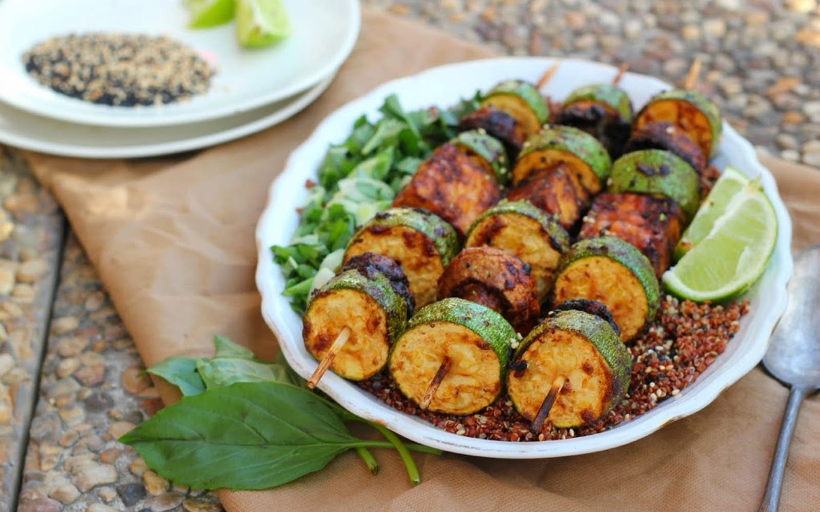 sticky miso veggie skewers
