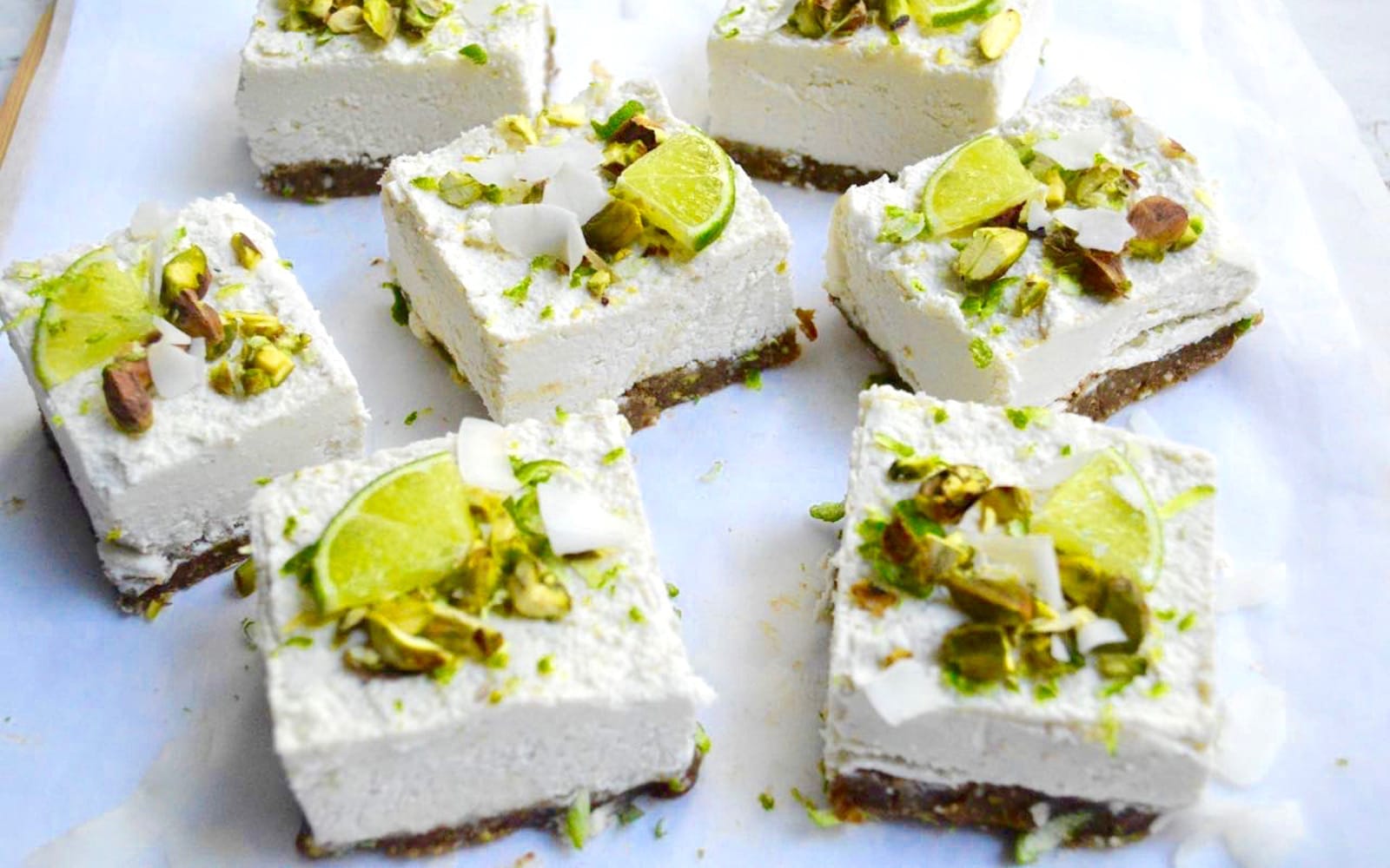 pistachio lime and coconut cheesecakes