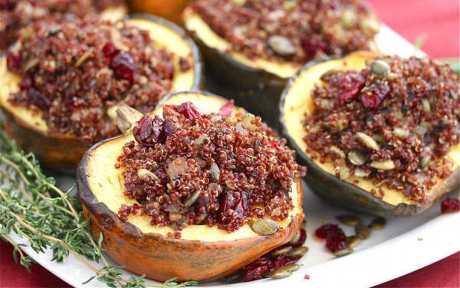 Roasted Acorn Squash Stuffed With Quinoa Mushroom Pilaf [Vegan]