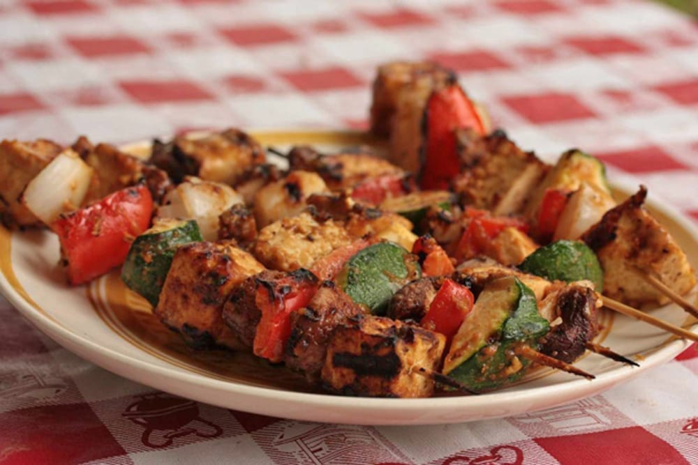 Tofu Vegetable Kebabs with Peanut Sauce