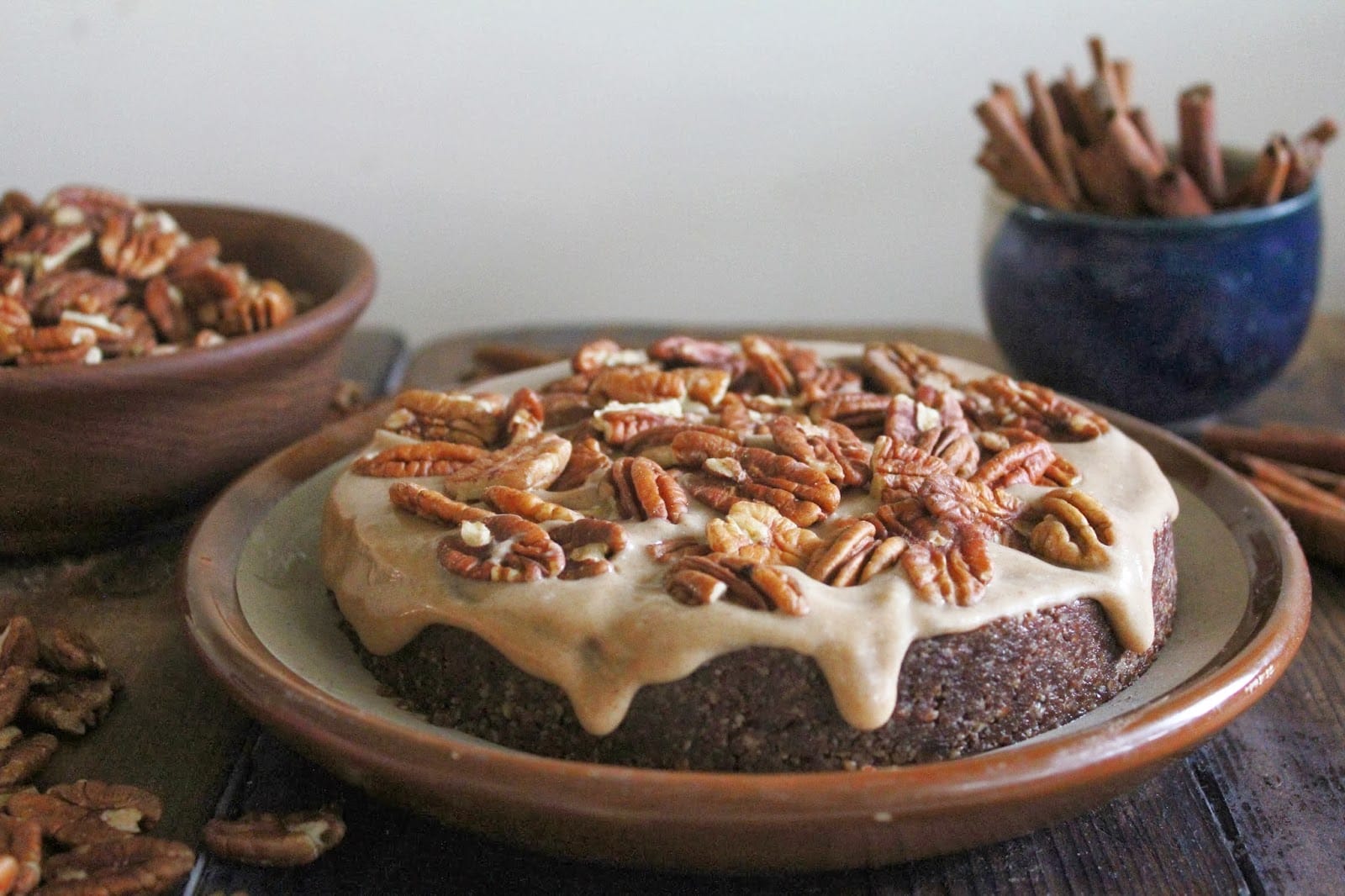 Vegan Raw Chocolate Caramel Pecan Cake 