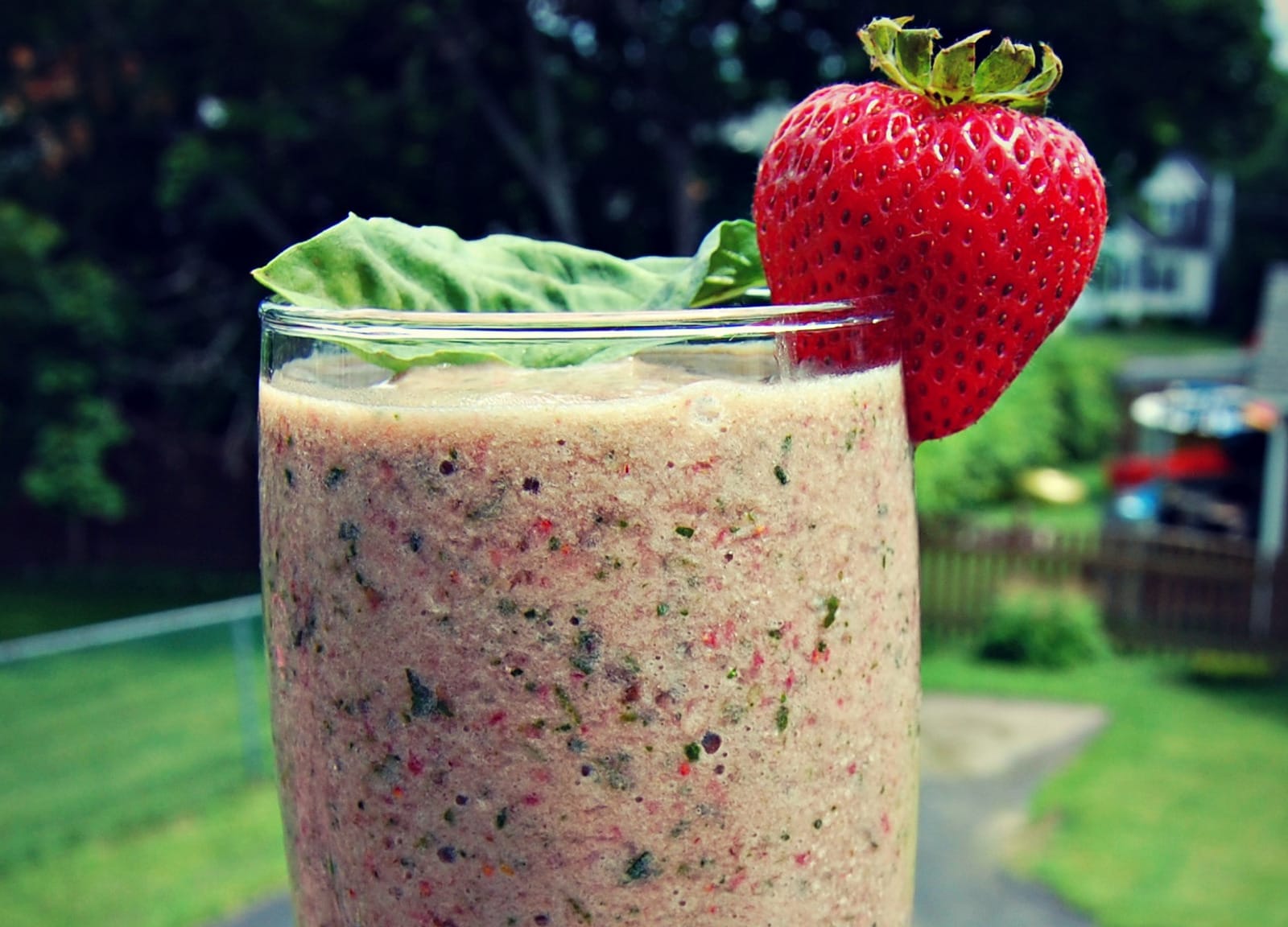 Green Strawberry Basil Banana Smoothie