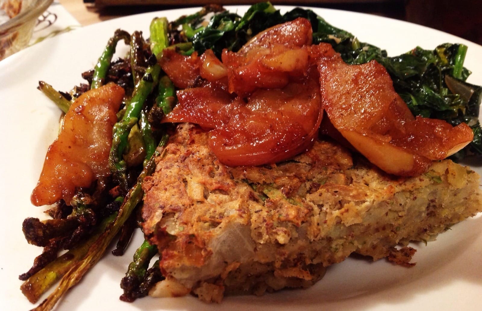 Potato and Onion Kugel with Sauteed Apples [Vegan]