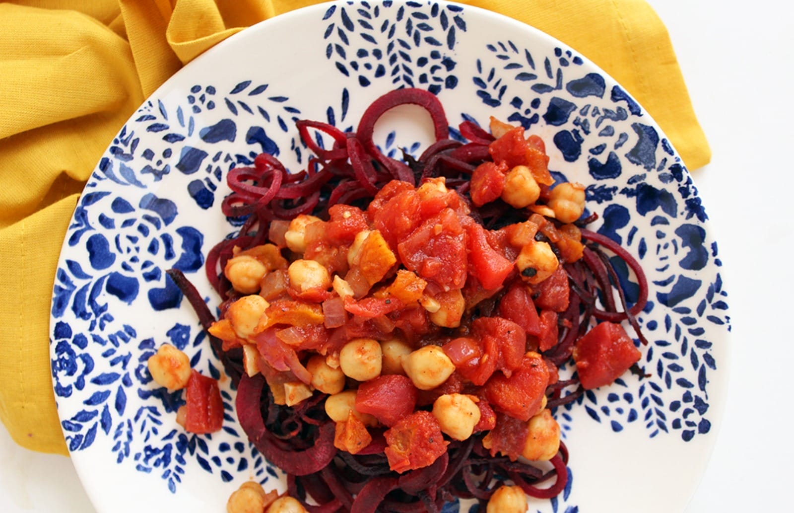 Spicy Moroccan Chickpeas with Beet Noodles [Vegan]