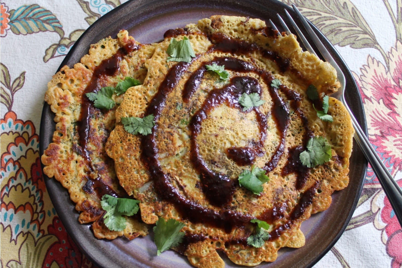 Savory Chickpea Flour Pancakes with Tamarind Syrup [Vegan]