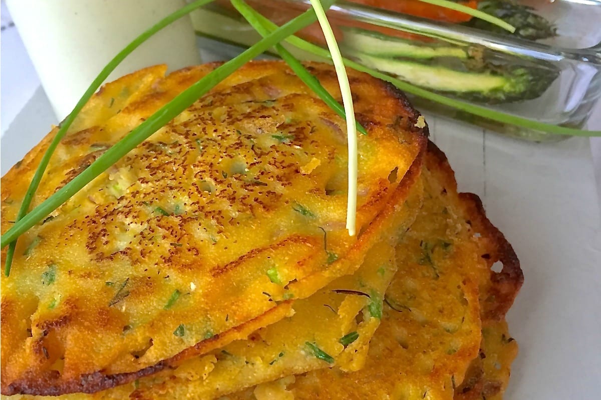 Chickpea Blinis With Grilled Vegetables and Lemon Cream [Vegan, Gluten-Free]
