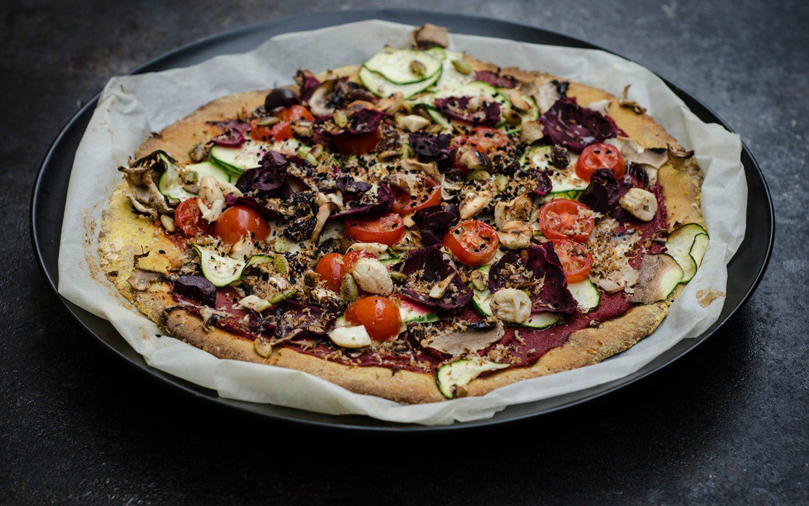 sweet potato sesame and chickpa pizza