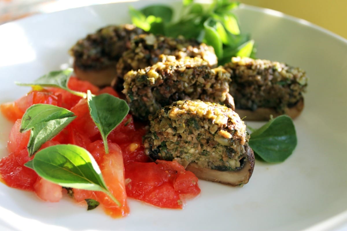 Pumpkin Seed Pesto Stuffed Mushrooms [Vegan, Gluten-Free]
