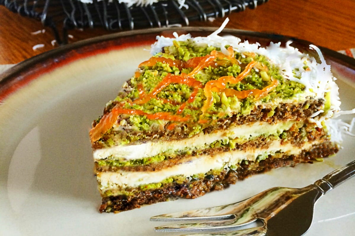 Passion Fruit Matcha Coconut Layered Cake [Vegan]