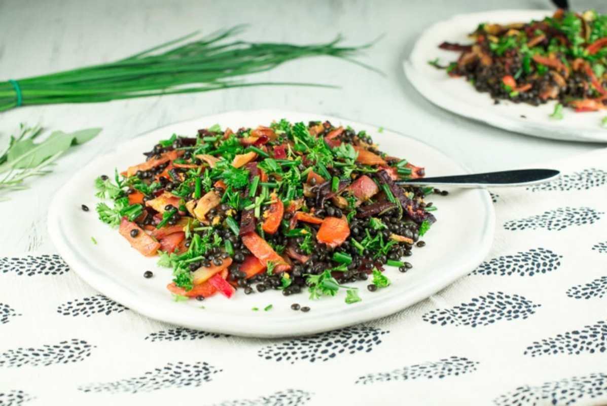 Warm Root and Lentil Salad With Turmeric Mustard Dressing [Vegan, Gluten-Free]