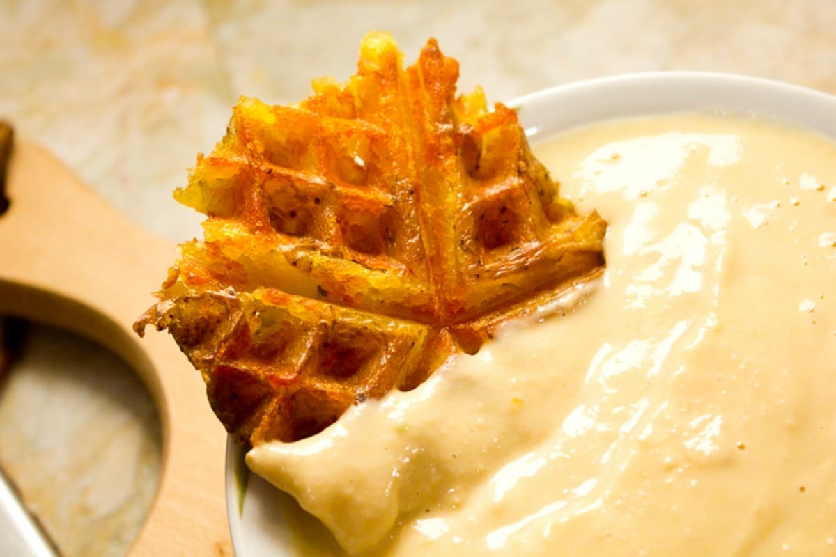 Potato Waffles and Hummus Sauce [Vegan, Gluten-Free]