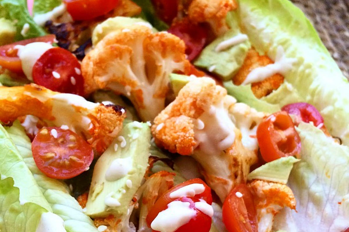 Buffalo Cauliflower Lettuce Wraps [Vegan, Gluten-Free]