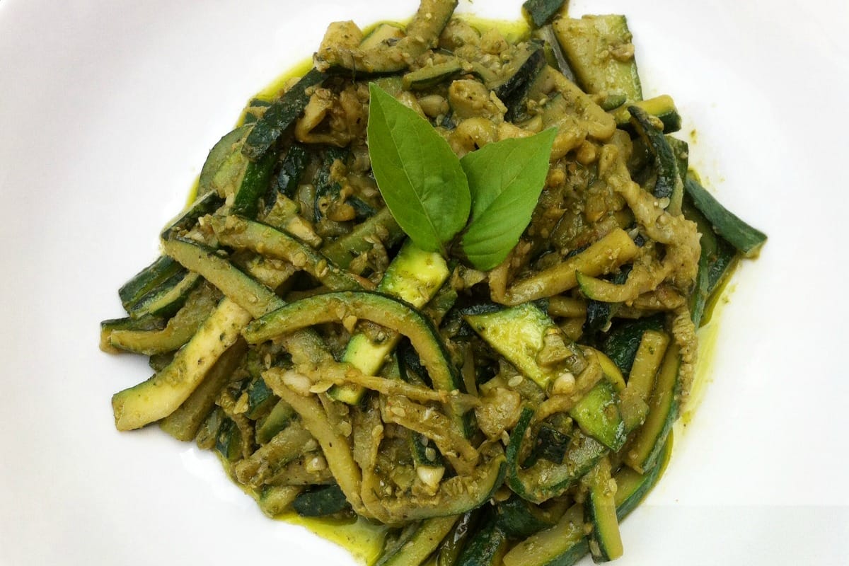Basil Pesto Zucchini Pasta [Vegan, Gluten-Free]