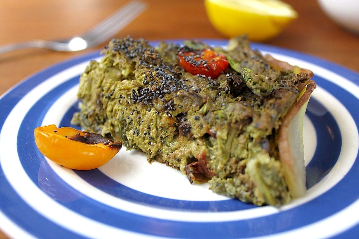 Basil and Walnut Pesto Quiche [Vegan, Gluten-Free]