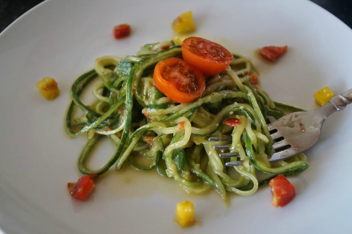 Cucumber Noodles With Avocado Pepper Sauce [Vegan, Raw, Gluten-Free]
