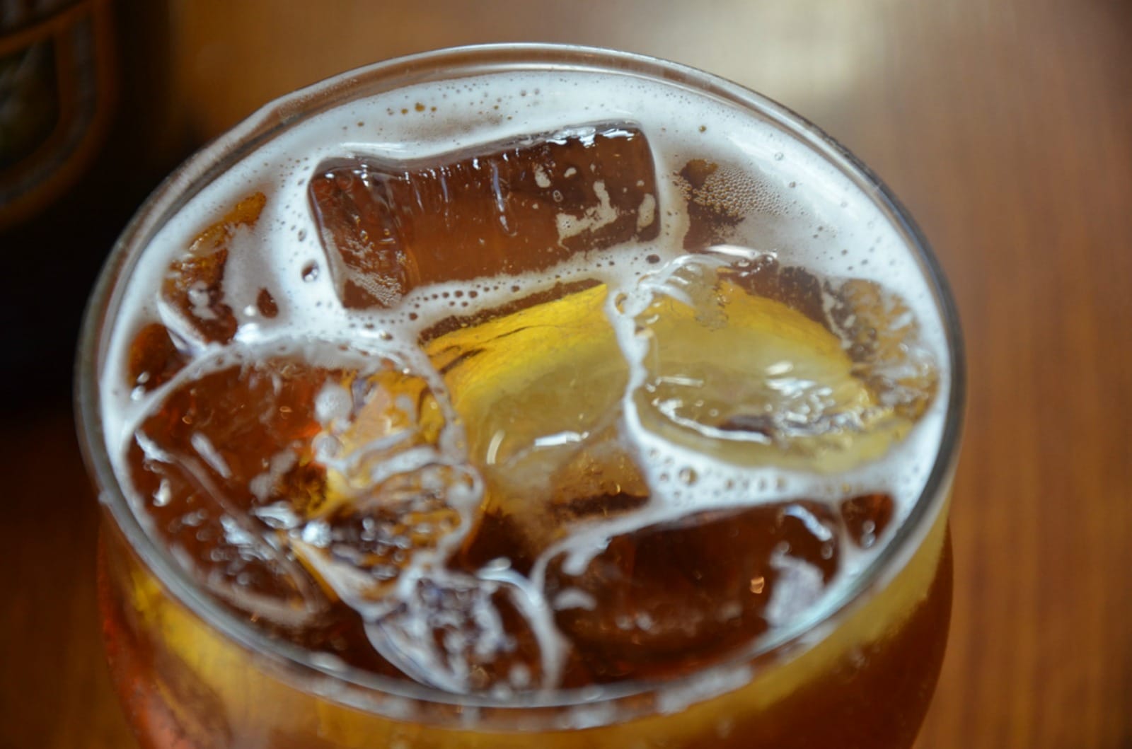 Glass of ginger beer with ice