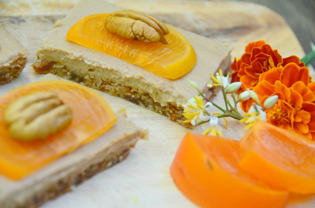 Persimmon and Turmeric Cheesecake Slice [Vegan, Gluten-Free]