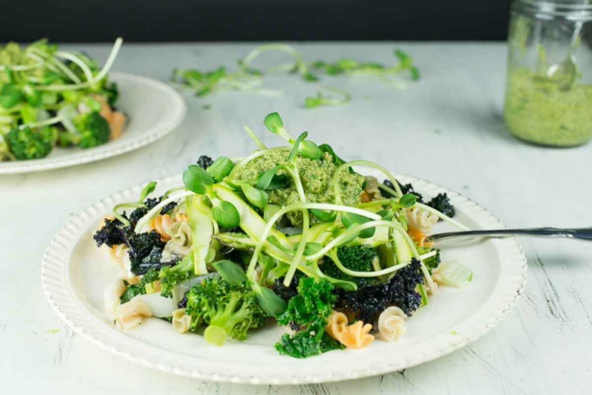 Pasta With Greens and Pesto [Vegan, Gluten-Free]