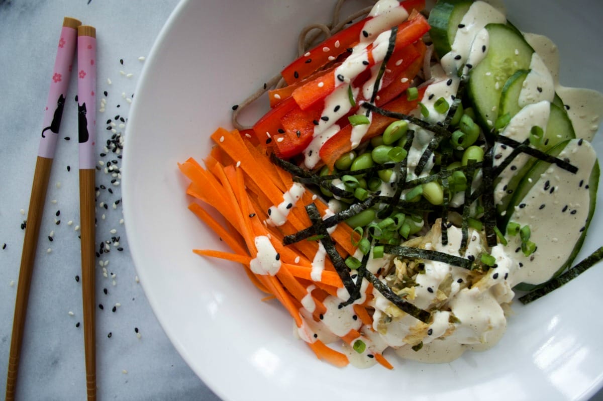 Cold Soba Bowl With Lemon Miso Sauce [Vegan, Gluten-Free]