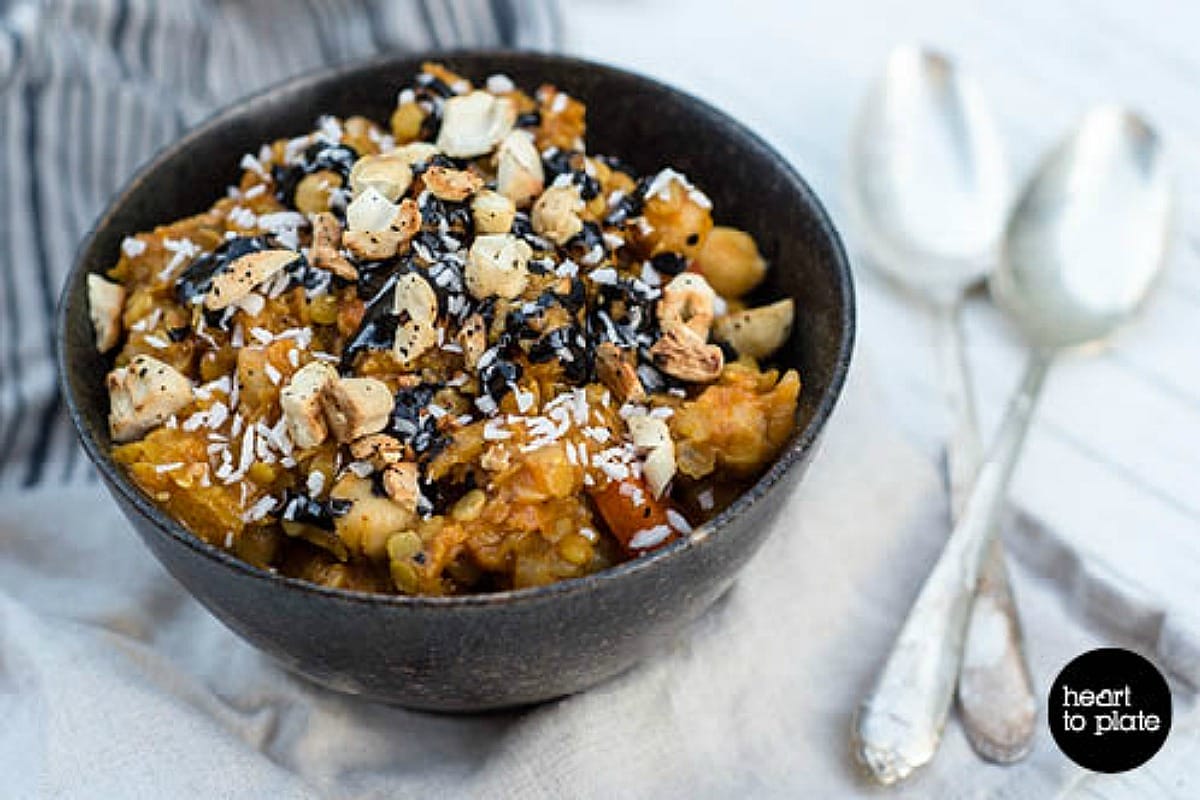 Red Lentil Curry With Black Tahini and Roasted Cashews [Vegan, Gluten-Free]
