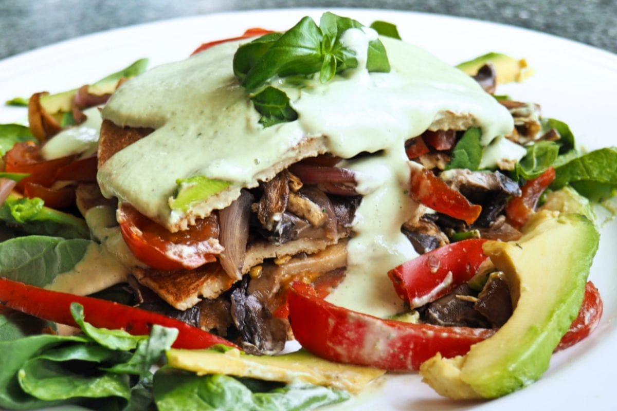 Savory Pancake Stack With Pine Nut Cream [Vegan, Gluten-Free]