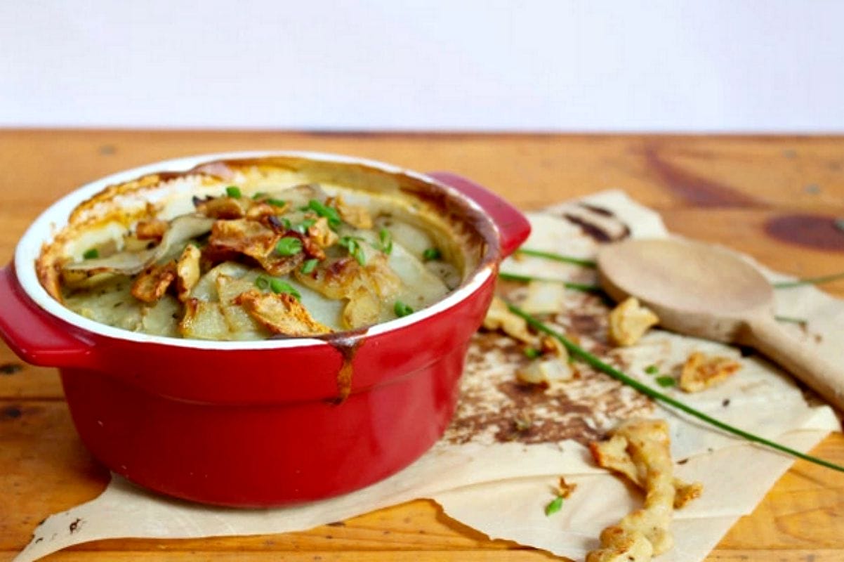 Scalloped Potatoes With Seitan Bacon [Vegan]