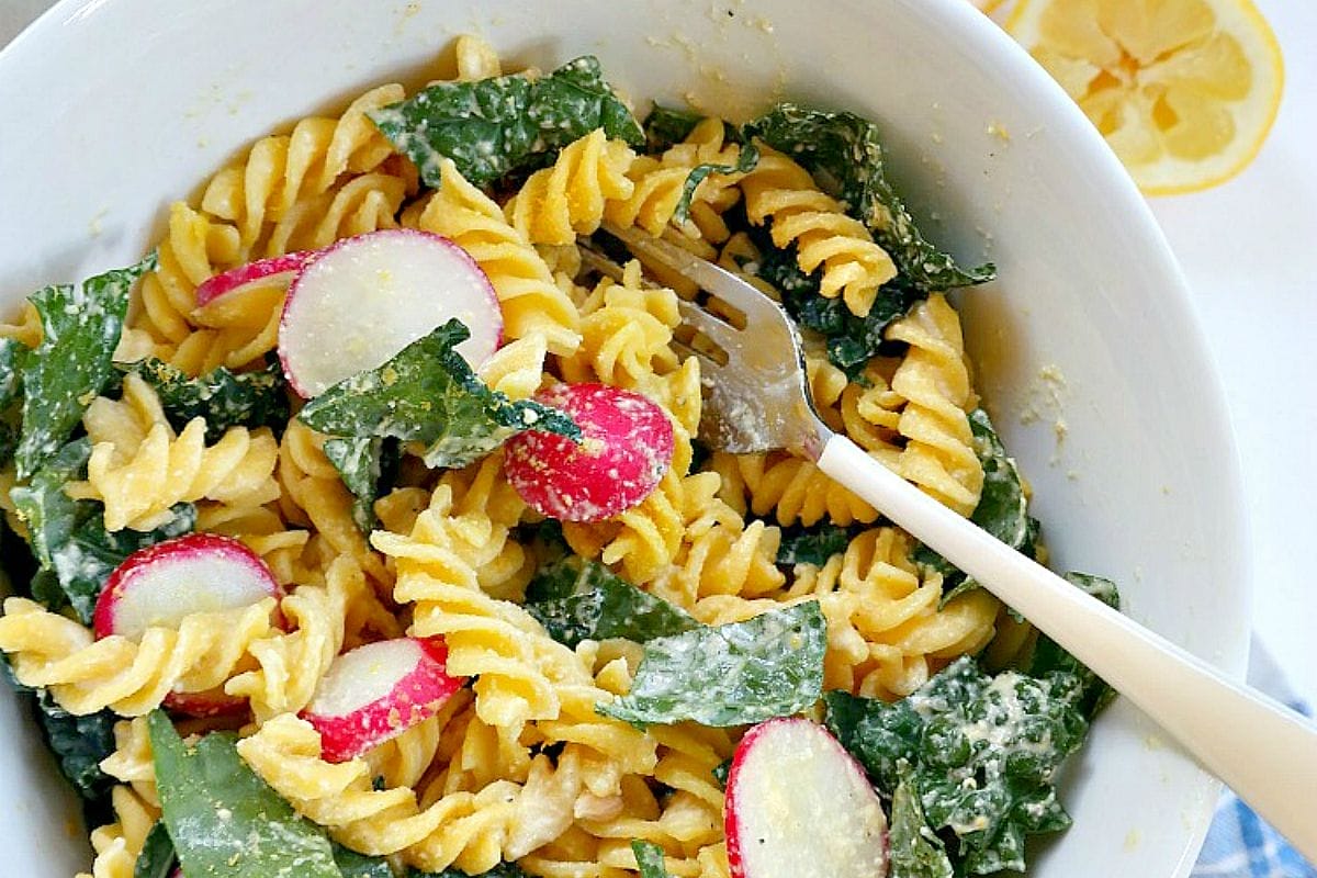 Kale Caesar Pasta Salad [Vegan, Gluten-Free]