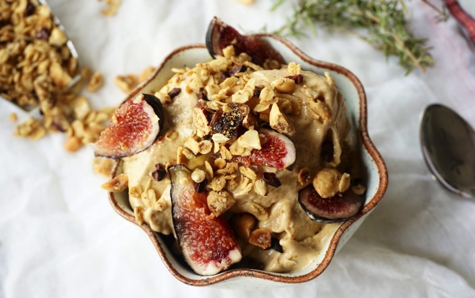 Fig Hazelnut Rosemary Granola With Fig Breakfast 'Nice' Cream [Vegan]