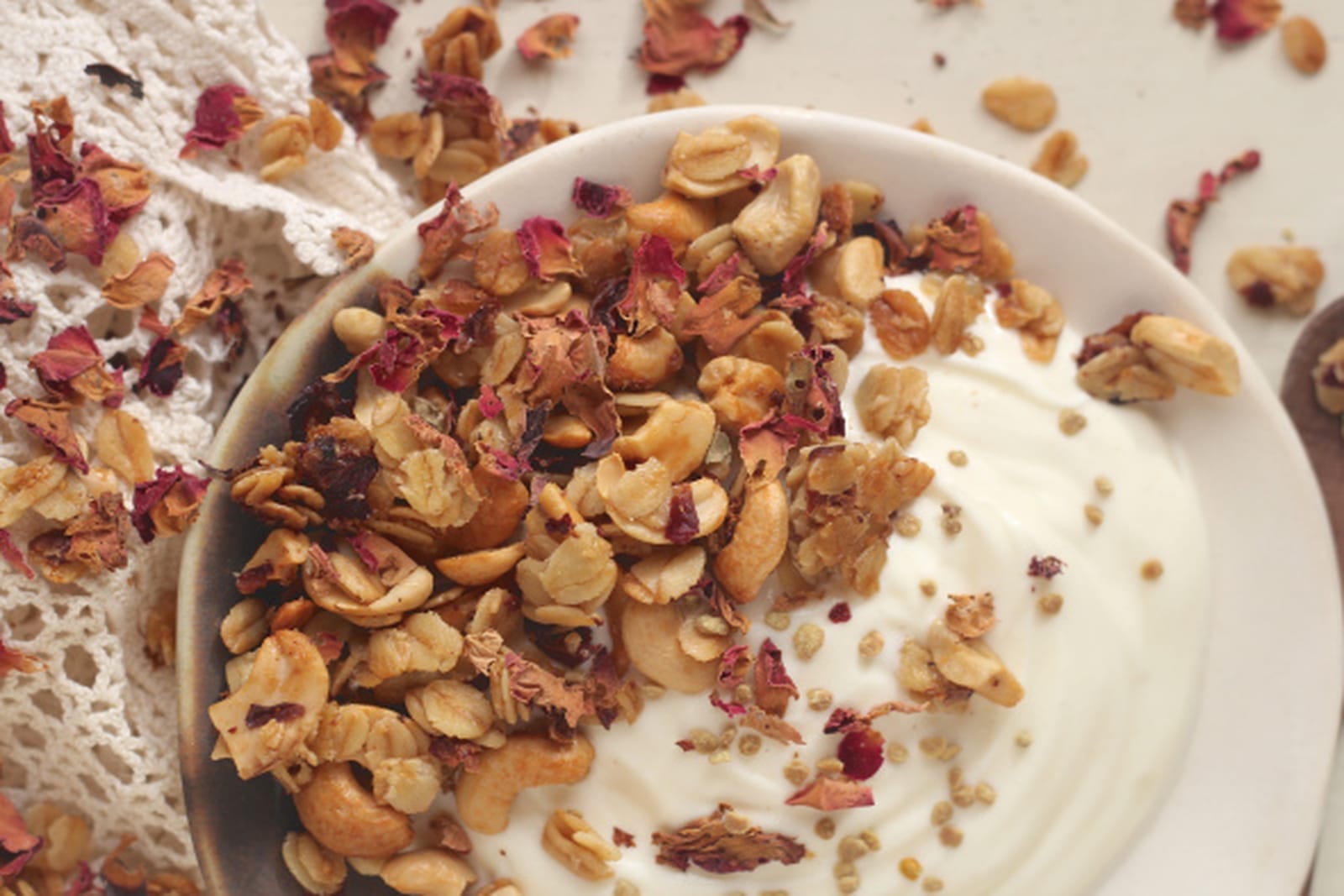 Rose Petal, Cashew, and Olive Oil Granola [Vegan]
