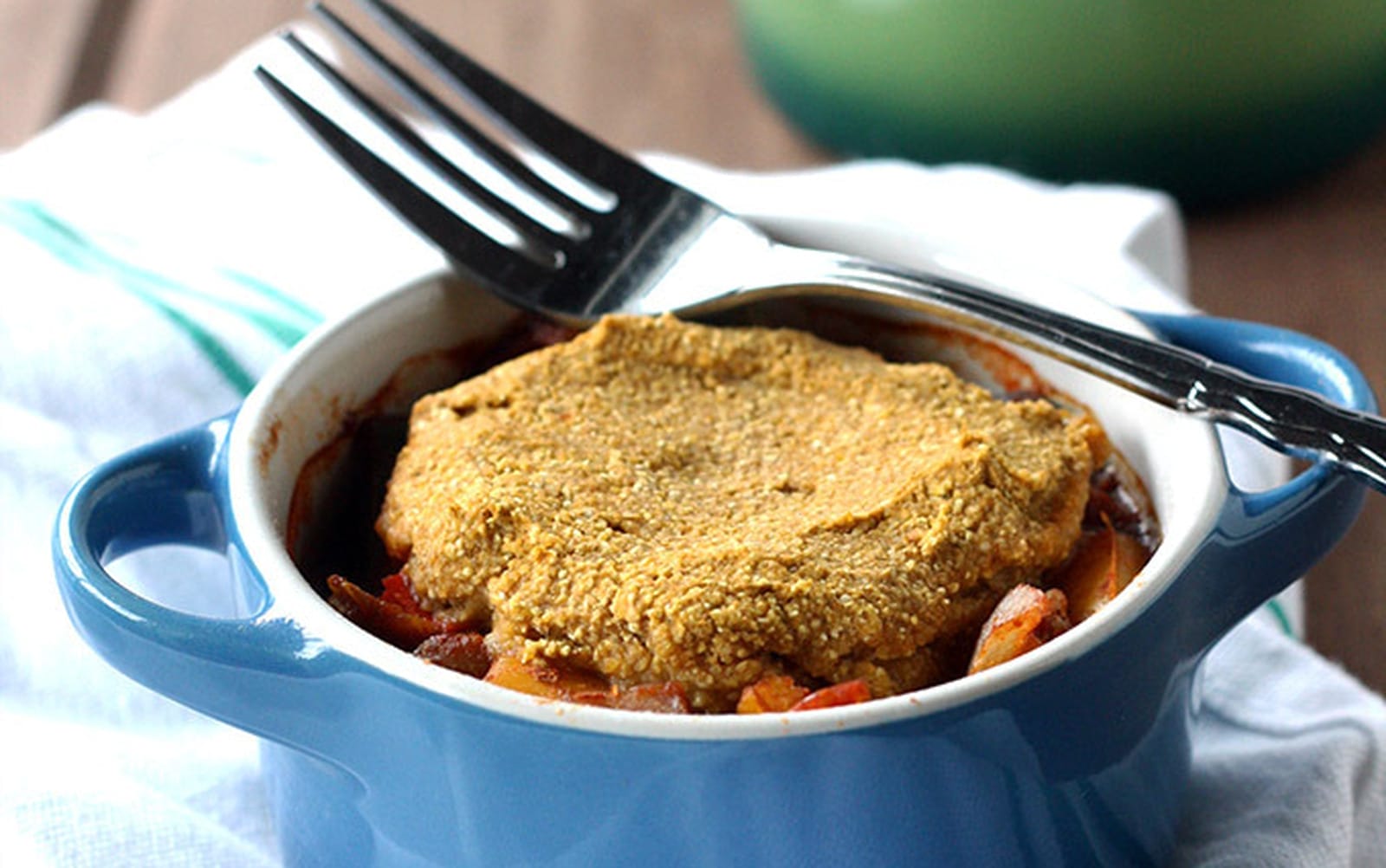 Lentil Chili Pot Pie with Pumpkin Cornbread Topping [Vegan, Gluten-Free]