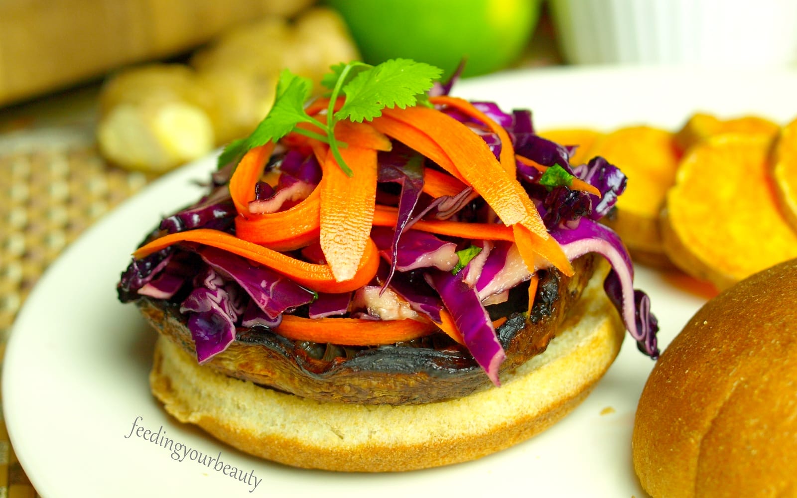 Sesame Ginger Marinated Portobello Burgers With Asian Slaw [Vegan, Gluten-Free]