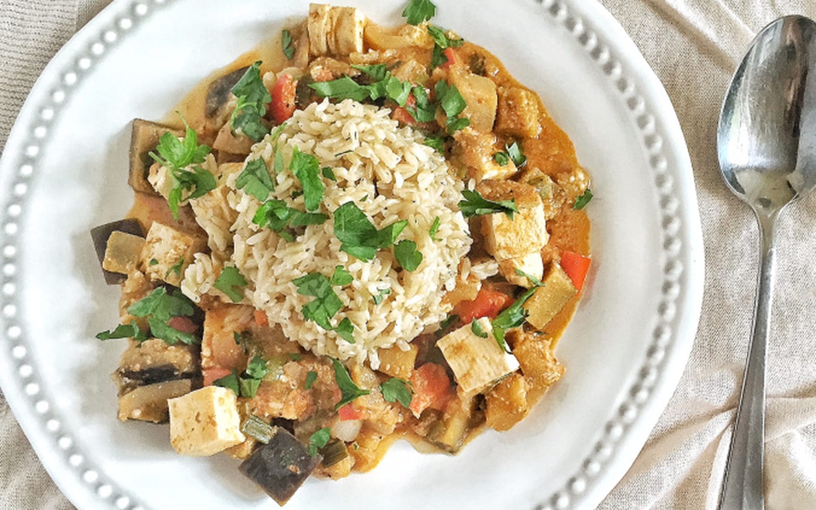 Creole-Style Eggplant and Tofu Étouffée [Vegan, Gluten-Free]
